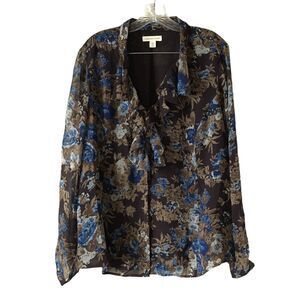 Coldwater Creek Womens Blouse Plus 2X Floral Chiffon Lined Ruffle Pleated 20-22W